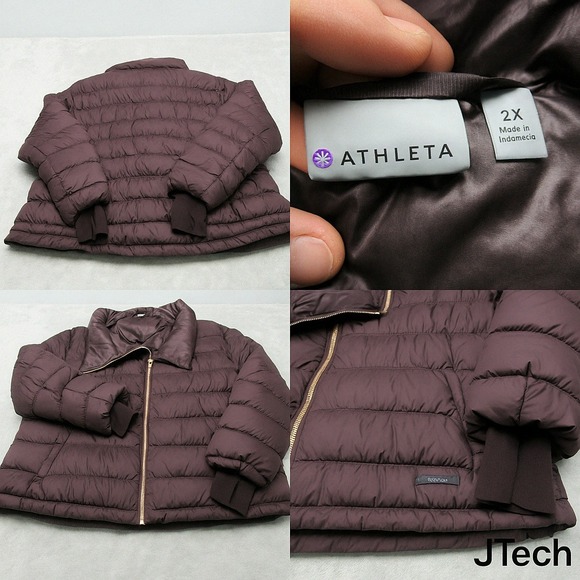 Athleta Jacket Womens 2X Purple 90% Down Thumbholes Quilted Puffer Full Zip‎ - Picture 1 of 16